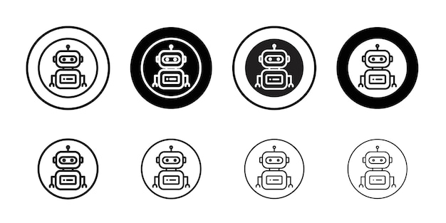 Icône de robot Art plat en noir et blanc isolé