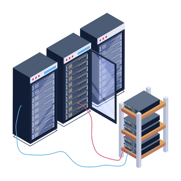 Vecteur une icône de salle de serveur en téléchargement premium de conception isométrique