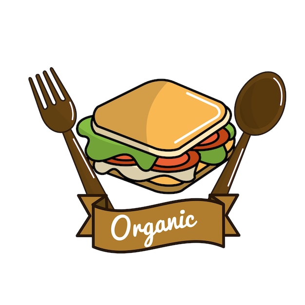Icône De Sandwich Avec Cuillère Et Fourchette Concept Organique