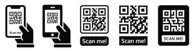 Icône de scan de code QR Iconique de scan de QR avec smartphone Signe de code QR pour le paiement Symbole de code QR avec l'inscription scan me vecteur d'actions