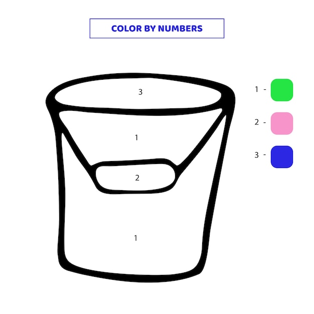 Icône De Seau De Doodle Dessinés à La Main De Couleur Par Numéros Feuille De Travail Pour Les Enfants