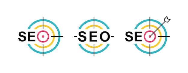 Icône Seo Avec Cible Seo Optimisation Analyse Et Marketing Le Concept D'atteindre Un Objectif Dans Le Seo