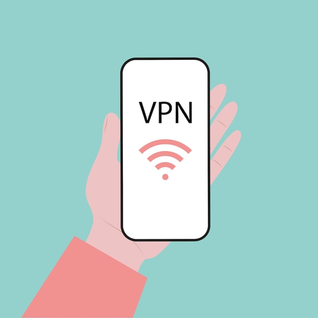 Icône de service mobile VPN sur l'écran du smartphone dans l'illustration vectorielle de la main