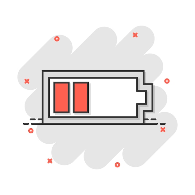Vecteur icône de signe d'indicateur de niveau de charge de batterie de dessin animé de vecteur dans le style comique pictogramme d'illustration de signe de batterie