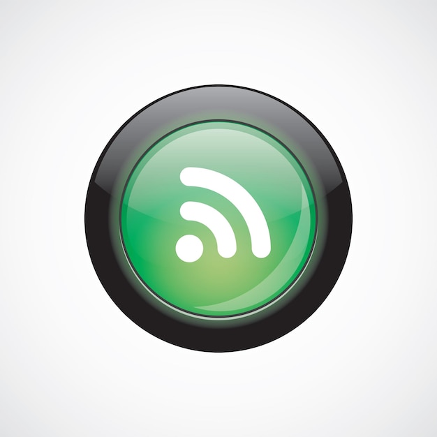 Vecteur icône de signe de verre wifi bouton brillant vert. bouton du site web de l'interface utilisateur