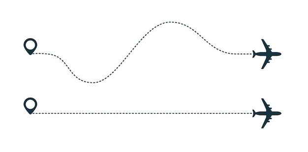 Vecteur icône de silhouette d'avion avec chemin de ligne pointillée