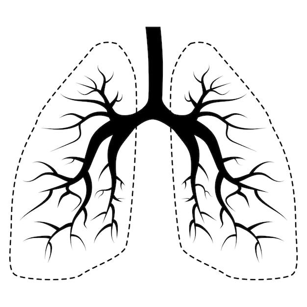 Icône avec la silhouette des bronches et les contours des poumons isolés sur fond blanc Élément de conception