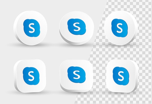 Icône Skype Logo 3d Dans Un Cercle Blanc Moderne Et Un Cadre Carré Pour Les Logos D'icônes De Médias Sociaux