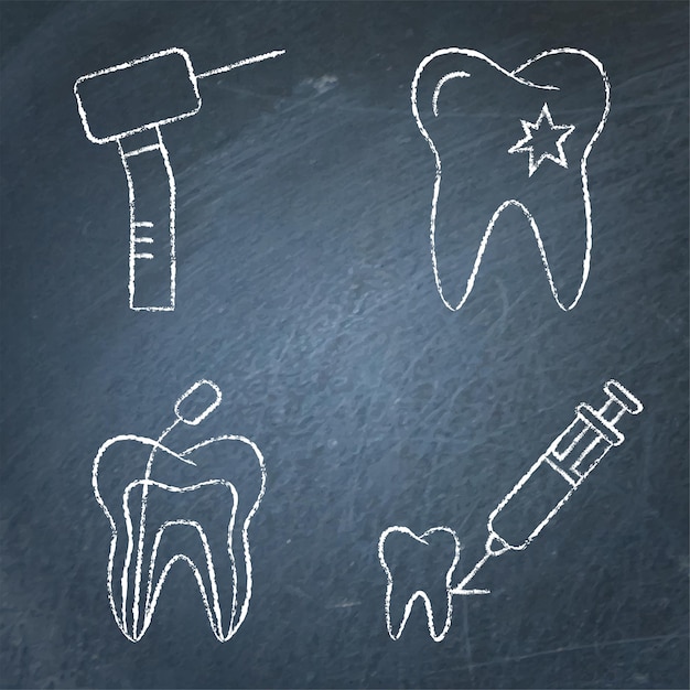 Vecteur icône de soins dentaires et de caries sur tableau noir