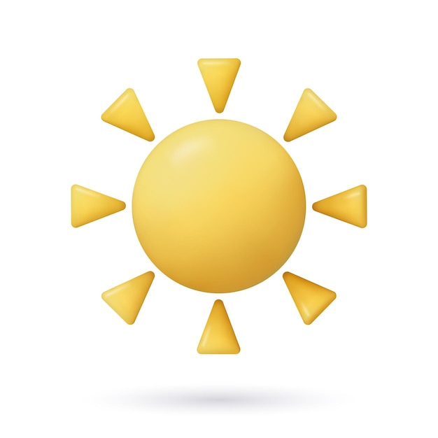 D icône de soleil d'été illustration vectorielle tridimensionnelle en plastique réaliste sur fond blanc