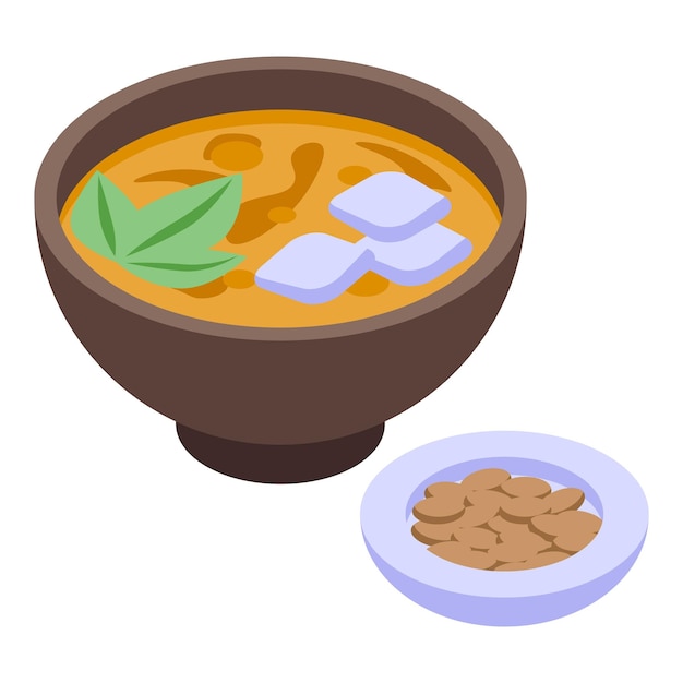 Icône De Soupe Aux Noix Du Japon Vecteur Isométrique Cuisine Japonaise Assiette Asiatique