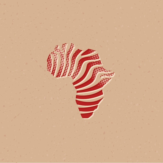 Vecteur icône de style demi-teinte rayé carte afrique avec illustration vectorielle fond grunge