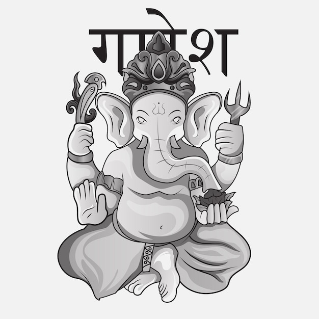 Icône De Style Linéaire Ganesh Puja Indien Noir Et Blanc Illustration Vectorielle De Croquis Dessinés à La Main