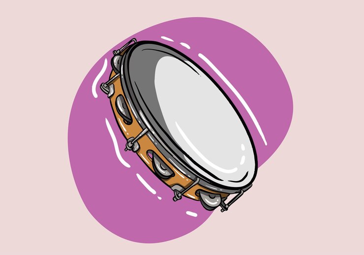 Vecteur icône de tambourin dessiné à la main illustration de dessin animé de l'icône de tambourin