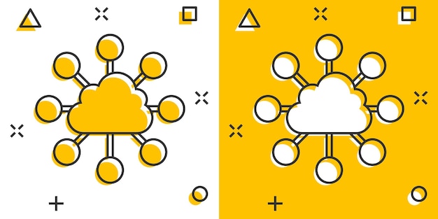 Icône De La Technologie De Cloud Computing De Dessin Animé De Vecteur Dans Le Style Comique Pictogramme D'illustration D'analyse D'infographie Concept D'effet D'éclaboussure D'entreprise De Réseau