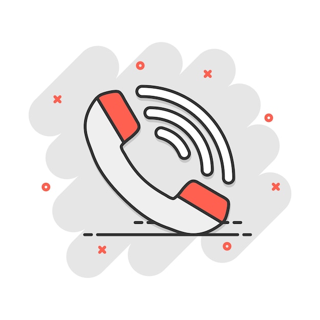 Icône de téléphone de dessin animé dans le style comique Pictogramme d'illustration d'appel Signe de contact concept d'entreprise splash