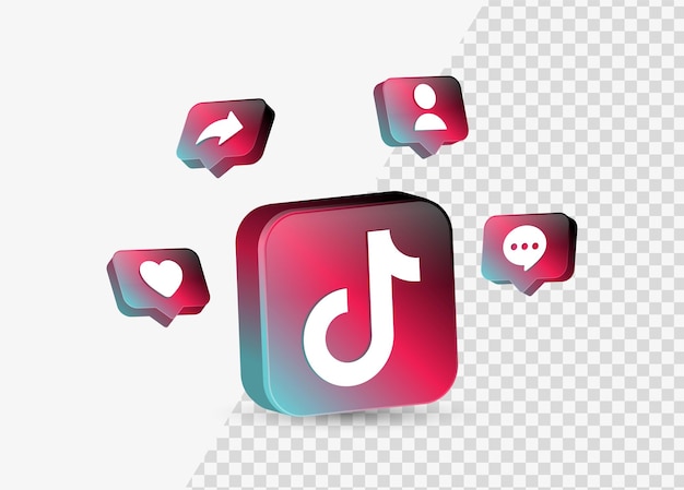 Vecteur icône tiktok logo 3d sur la place pour les logos de médias sociaux avec icônes de notification dans la bulle de dialogue
