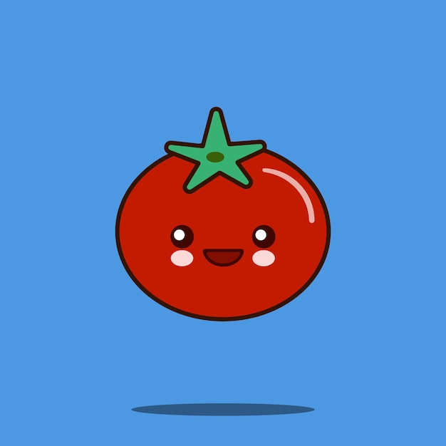 Vecteur icône de tomate de personnage de dessin animé de légume mignon kawaii visage souriant design plat illustration vectorielle