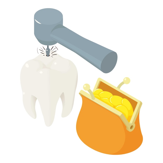 Vecteur icône de traitement dentaire vecteur isométrique procédé d'enlèvement de la carie et portefeuille de pièces de monnaie concept de soins de santé en stomatologie dentaire