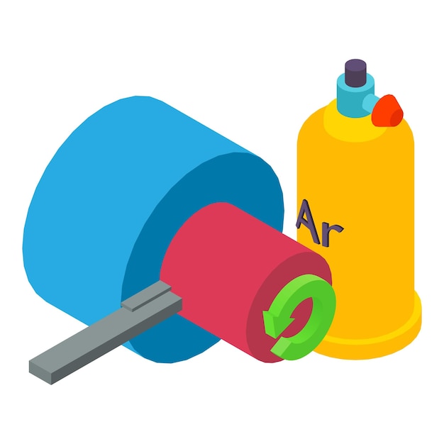 Icône De Travail Des Métaux Vecteur Isométrique Bouteille De Gaz Argon Et Icône De Tour Tournant Réparation D'équipement Professionnel Et Travaux De Construction