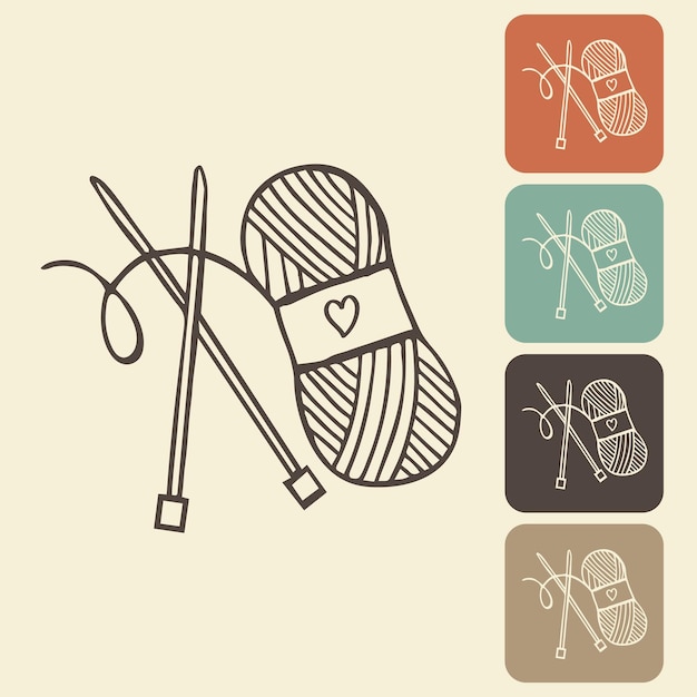 Vecteur icône de tricot et de crochet dans différentes variantes une toile une boule de fil un crochet et des aiguilles