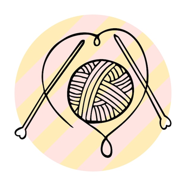 Vecteur icône de tricot écheveau dessiné à la main de fil et aiguille à tricoter concept de passe-temps logo d'illustration