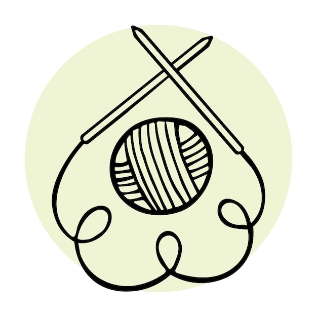 Vecteur icône de tricot écheveau dessiné à la main de fil et aiguille à tricoter concept de passe-temps logo d'illustration