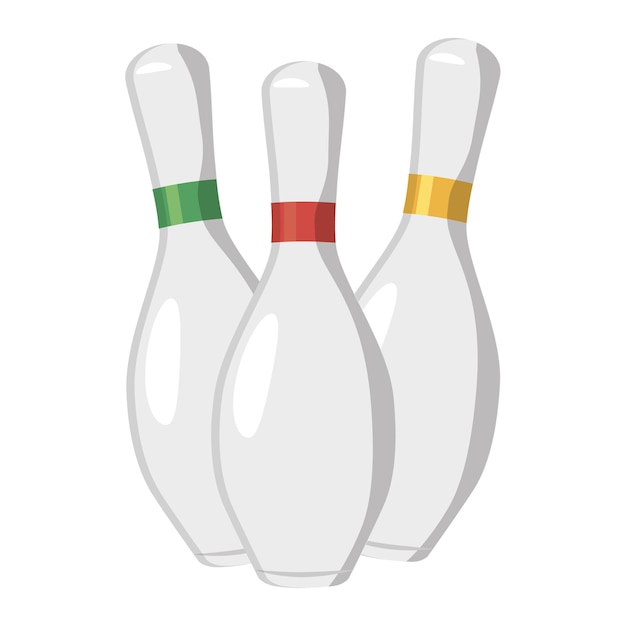 Vecteur icône de trois quilles de bowling en style cartoon sur fond blanc