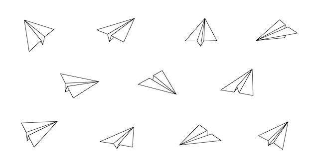 Vecteur icône de vecteur d'avion en papier doodle avion en papier de style contour élément d'avion en origami simple dessin illustration vectorielle de doodle