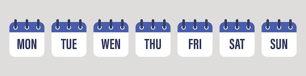 Vecteur icône de vecteur de calendrier sertie de tous les jours de la semaine collection de signes de calendrier 7 jours