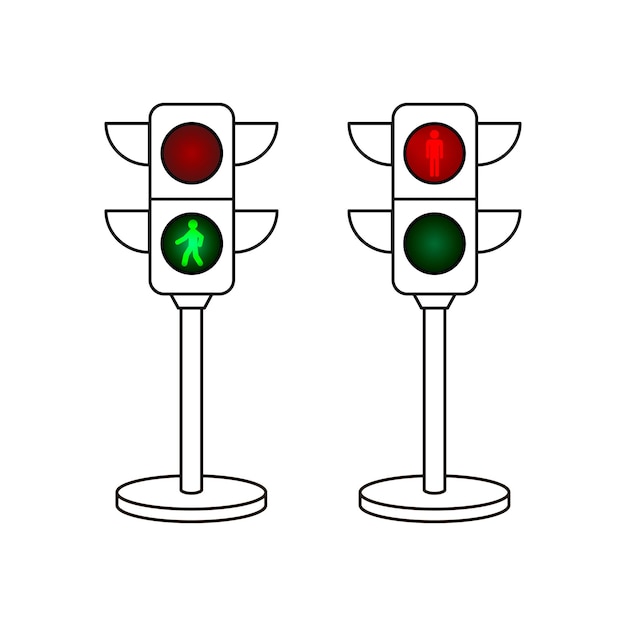 Icône De Vecteur De Contour De Feu De Circulation Avec Lumière Verte Et Rouge Allumée.