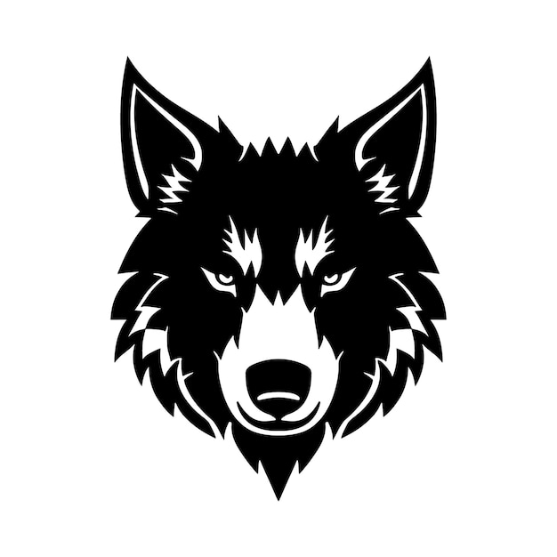 Vecteur icône de vecteur noir et blanc tête de loup