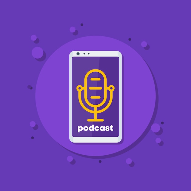 Icône de vecteur de podcast avec micro et téléphone