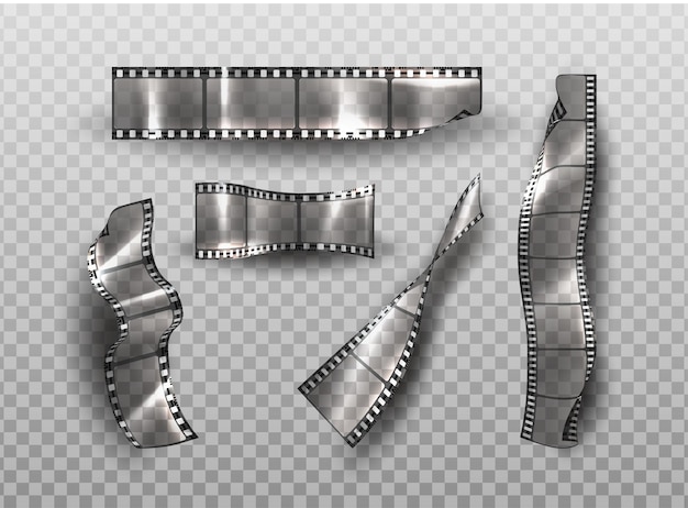 Vecteur icône de vecteur réaliste. bandes de ruban de film de différentes formes en transparence. isolé. salle de cinéma