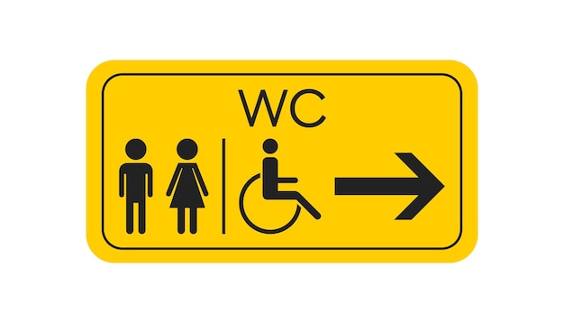 Icône de vecteur de toilette WC Hommes et femmes signent pour les toilettes sur le tableau jaune