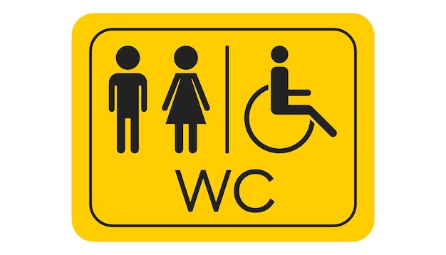 Icône de vecteur de toilette WC Hommes et femmes signent pour les toilettes sur le tableau jaune