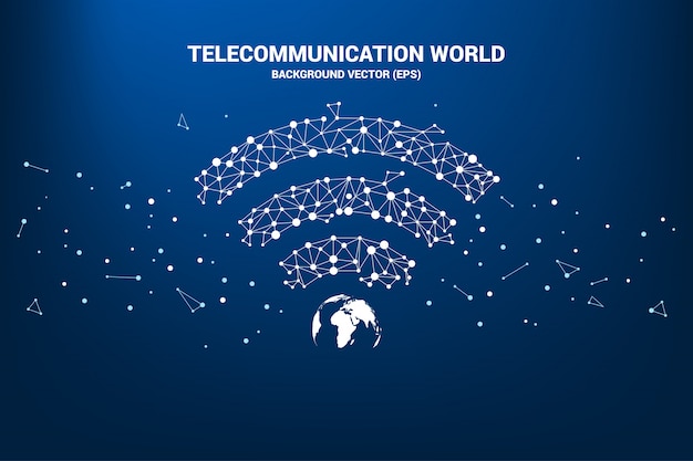 Icône De Vecteur Wi-fi Avec Centre Du Globe De La Ligne Connectée Point Polygone.
