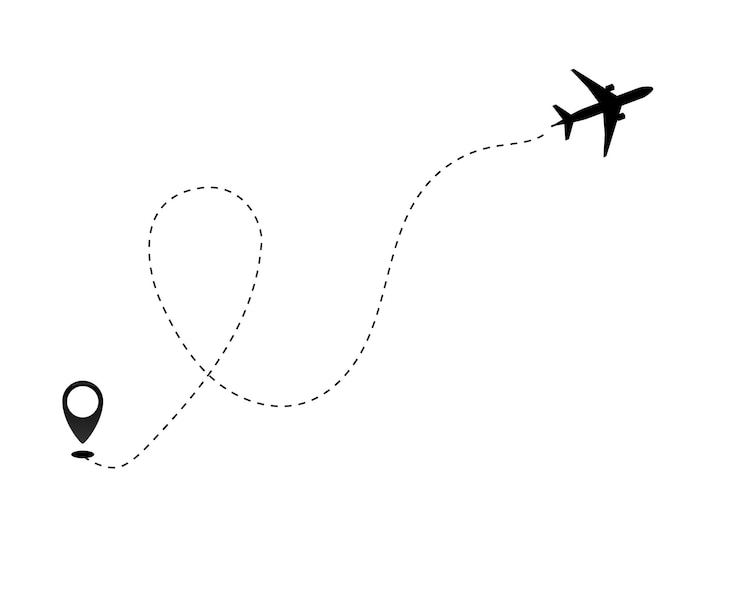 Vecteur icône vectorielle de chemin de ligne d'avion de trace de ligne de tiret d'itinéraire de vol d'avion avec point de départ