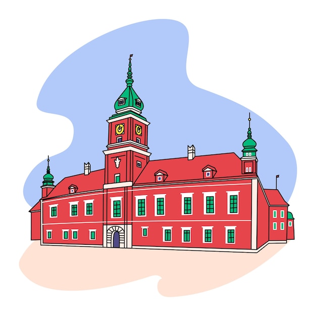 Vecteur icône vectorielle de couleur du château royal sur la place du château varsovie pologne ensemble de points de repère polonais