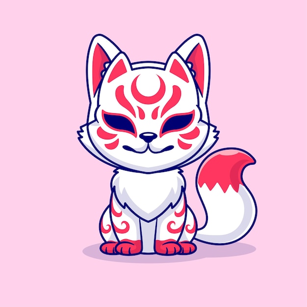 Icône vectorielle de dessin animé assise de Cute Fox Kitsune Illustration Icône de vacances d'animaux Vecteur plat isolé