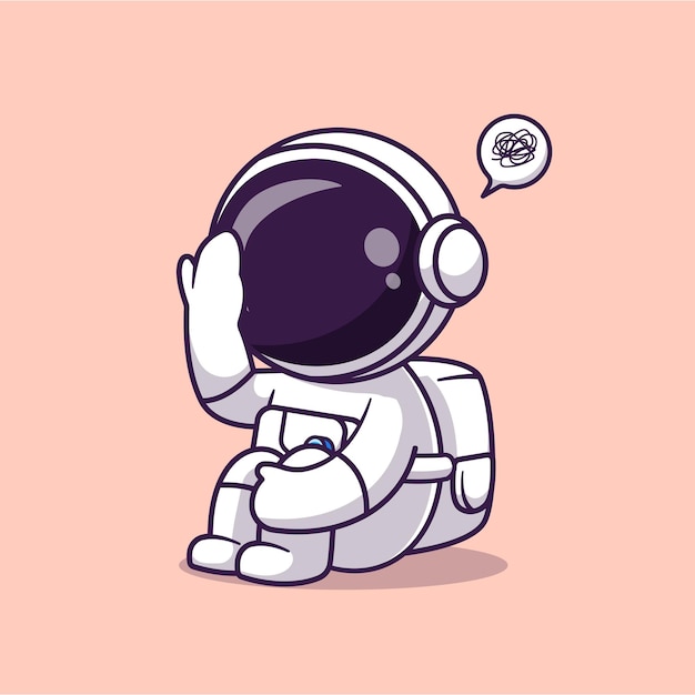 Vecteur l'icône vectorielle du dessin animé confusion de l'astronaute mignon illustration de la science technologie de l'icône concept isolé