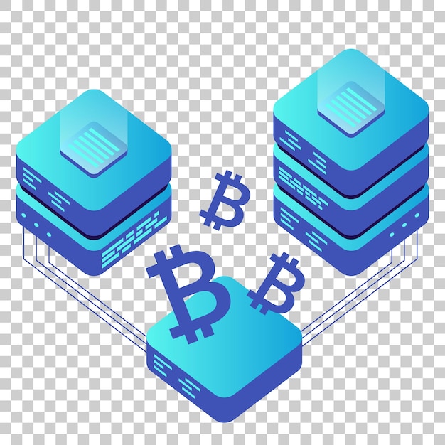 Icône vectorielle du serveur de minage de bitcoin dans le style isométrique Blockchain crypto-monnaie ferme centre de données illustration sur fond transparent isolé Concept de chaîne de blocs