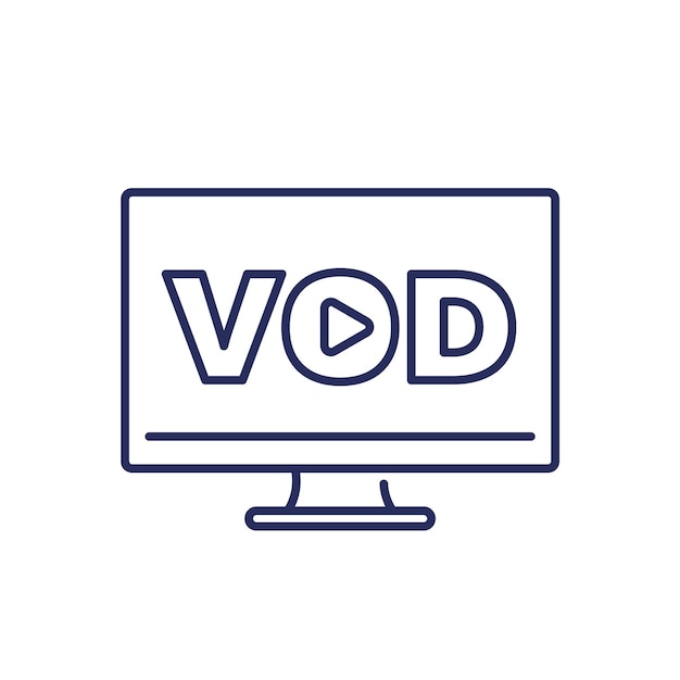 Icône Vectorielle De Ligne De Vidéo Vod à La Demande