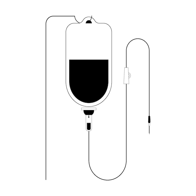 Vecteur icône vectorielle en noir et blanc d'un compte-gouttes, d'un flacon de médicament et d'un système de thérapie par perfusion