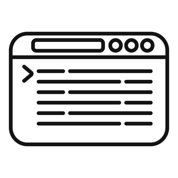 Icône vectorielle en noir et blanc représentant une fenêtre d'interface de ligne de commande
