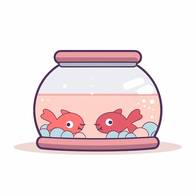Icône vectorielle plate deux poissons rouges nageant dans un récipient à poissons