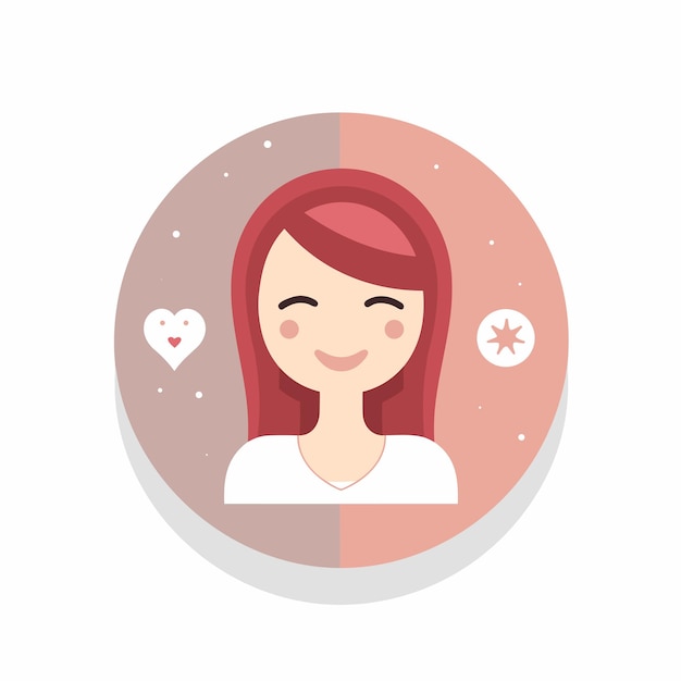 Icône vectorielle plate du visage d'une femme entourée de cœurs
