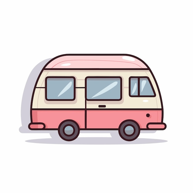 Icône vectorielle plate un petit bus rose et blanc sur un fond blanc