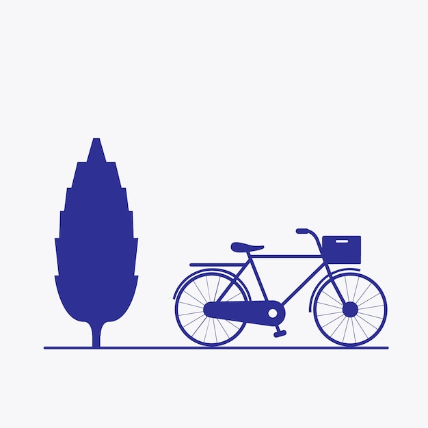 Vecteur icône vélo et arbre avec dessin vectoriel plat