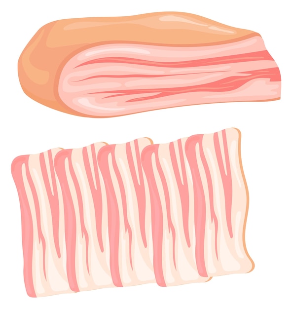 Vecteur icône de viande de saindoux de dessin animé bacon gastronomique de porc